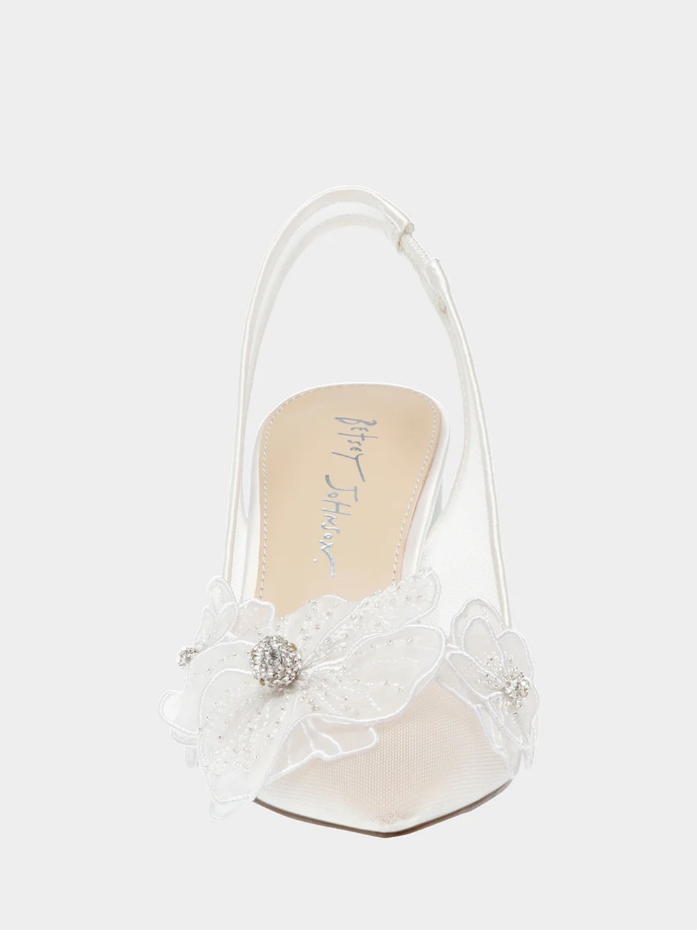 Betsey Johnson White Floral Applique Slingback Block Heel Never Worn - Picture 4 of 10
